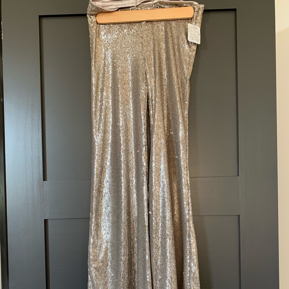 Free people gold sequin bell bottom pants